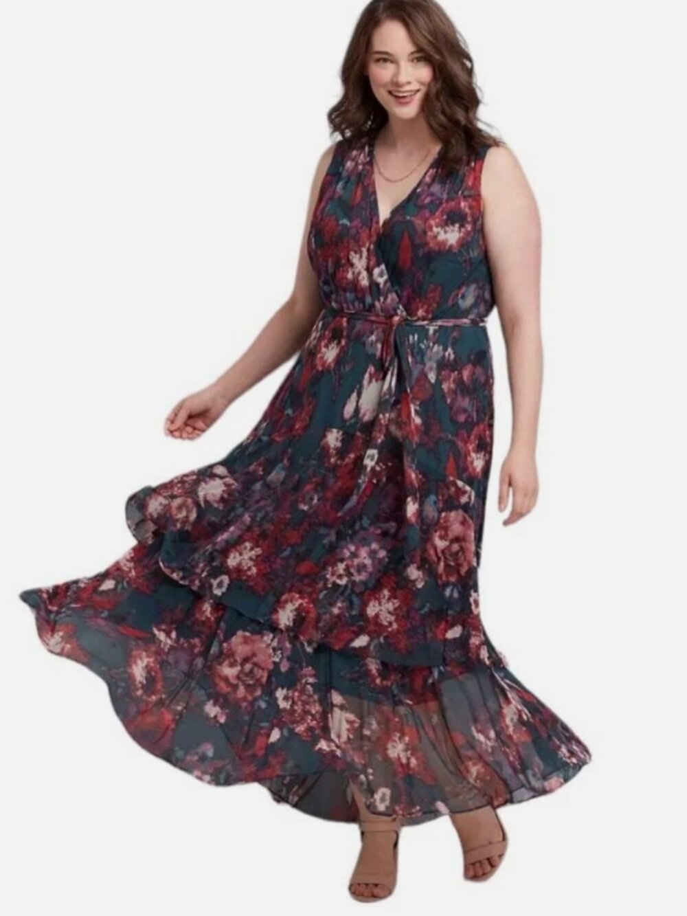 Lane Bryant Womens 20 Burgundy Green Crossover High-Low Maxi Dress